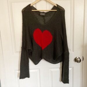 WOODEN SHIPS charcoal mohair-blend heart sweater, M/L.